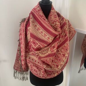 Red and Cream Patterned Scarf NWOT